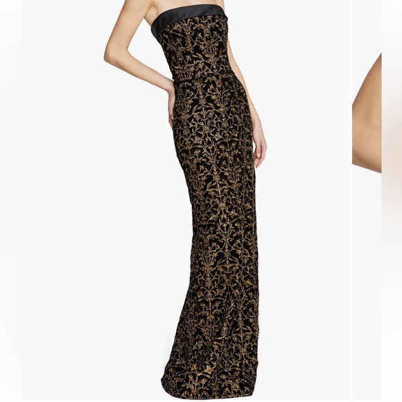 Theia Stunning Black and Gold Strapless Sheath Dress - Picture 11 of 15